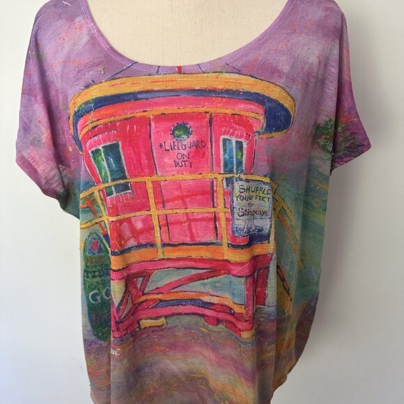 Leoma Lovegrove Tshirt Womens Lifeguard Beach Print Artwork Multi  Color XXL EUC - Picture 6 of 6